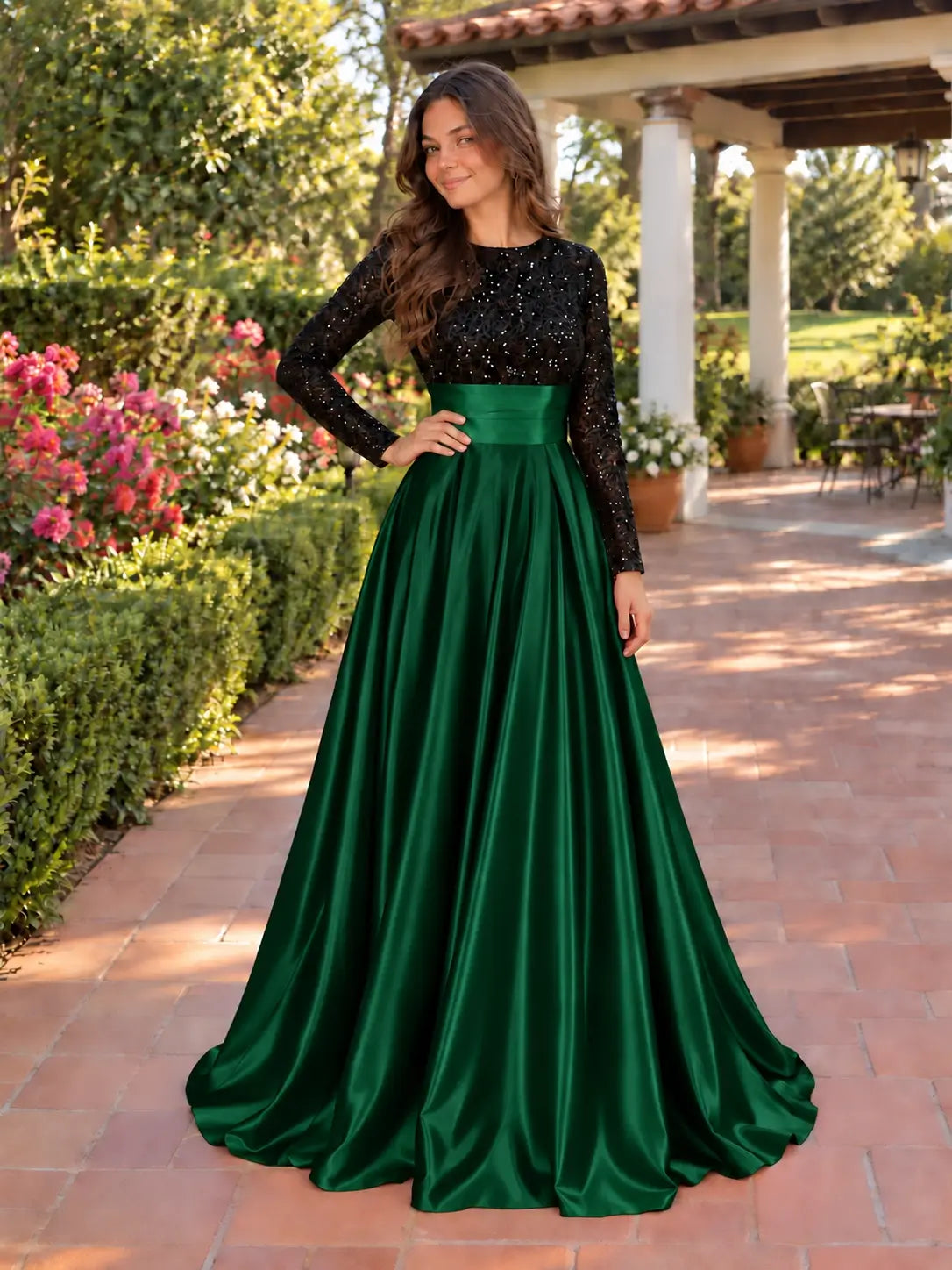 Sequin Jewel Neckline Prom Dress 