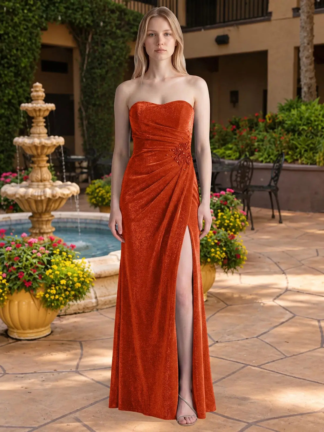 Velvet Prom Dress with Beaded Applique 