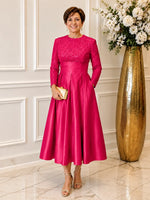 Sequined Boat Long Sleeves Dress 