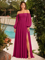 A-line Bridesmaid Dress with Long Bishop Sleeves 