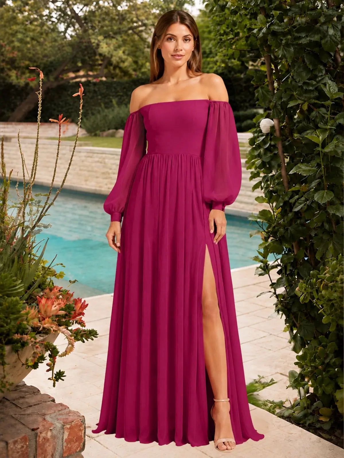 A-line Bridesmaid Dress with Long Bishop Sleeves 