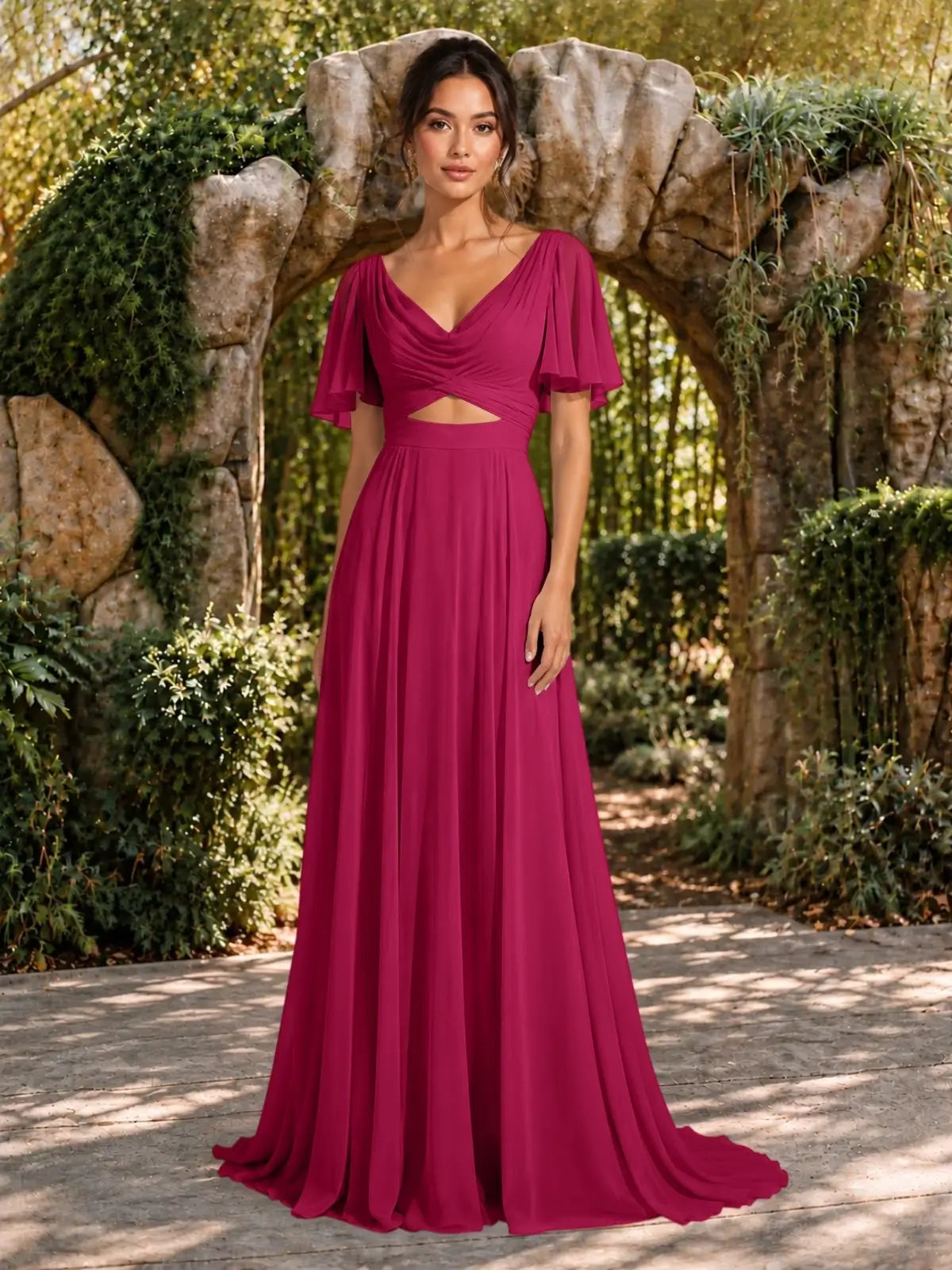 Cowl Neck Bridesmaid Dress with Cut-Out Detail