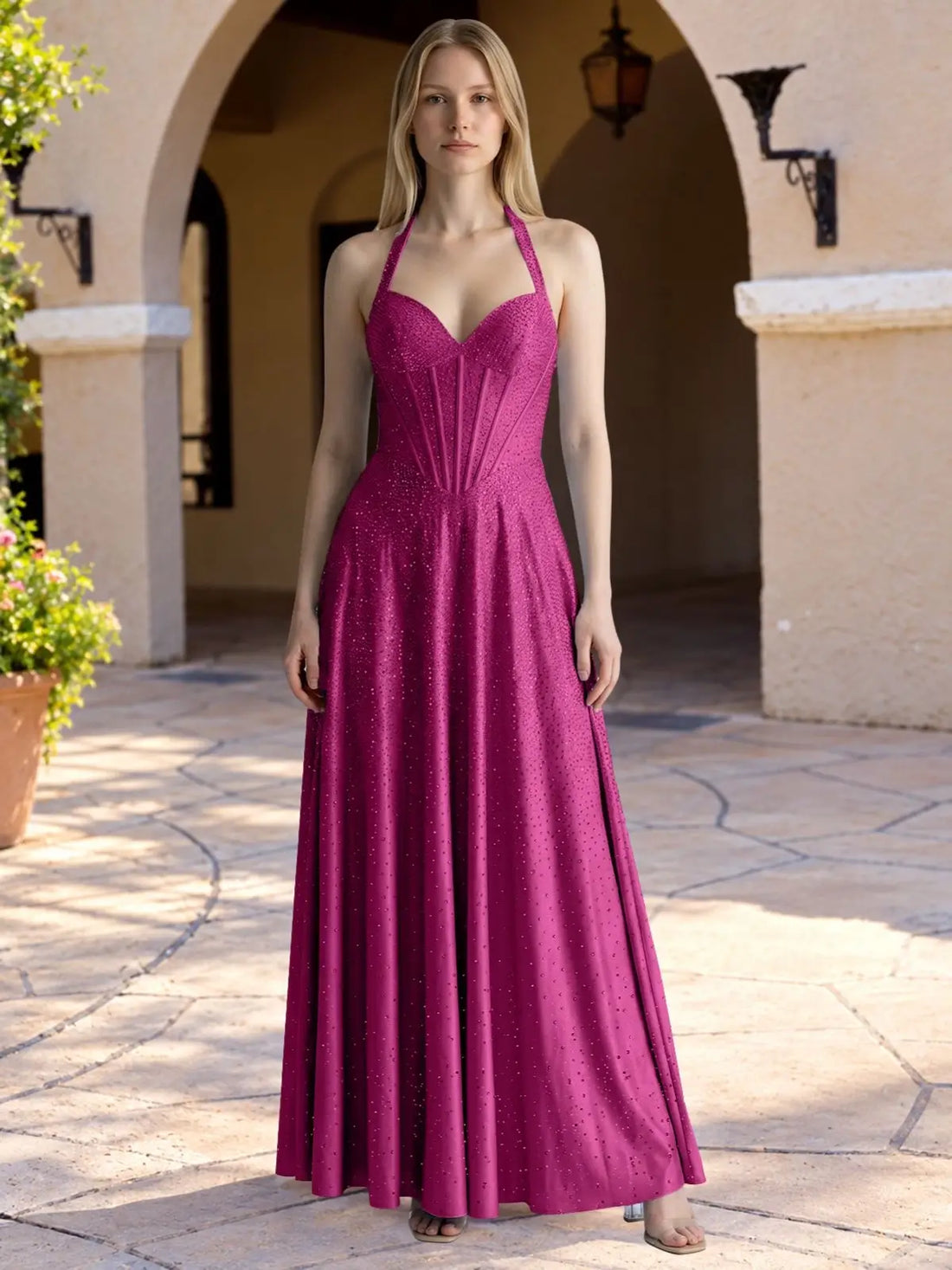 Halter Beaded Prom Dress 