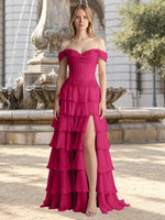 Tiered Off The Shoulder Prom Dress 