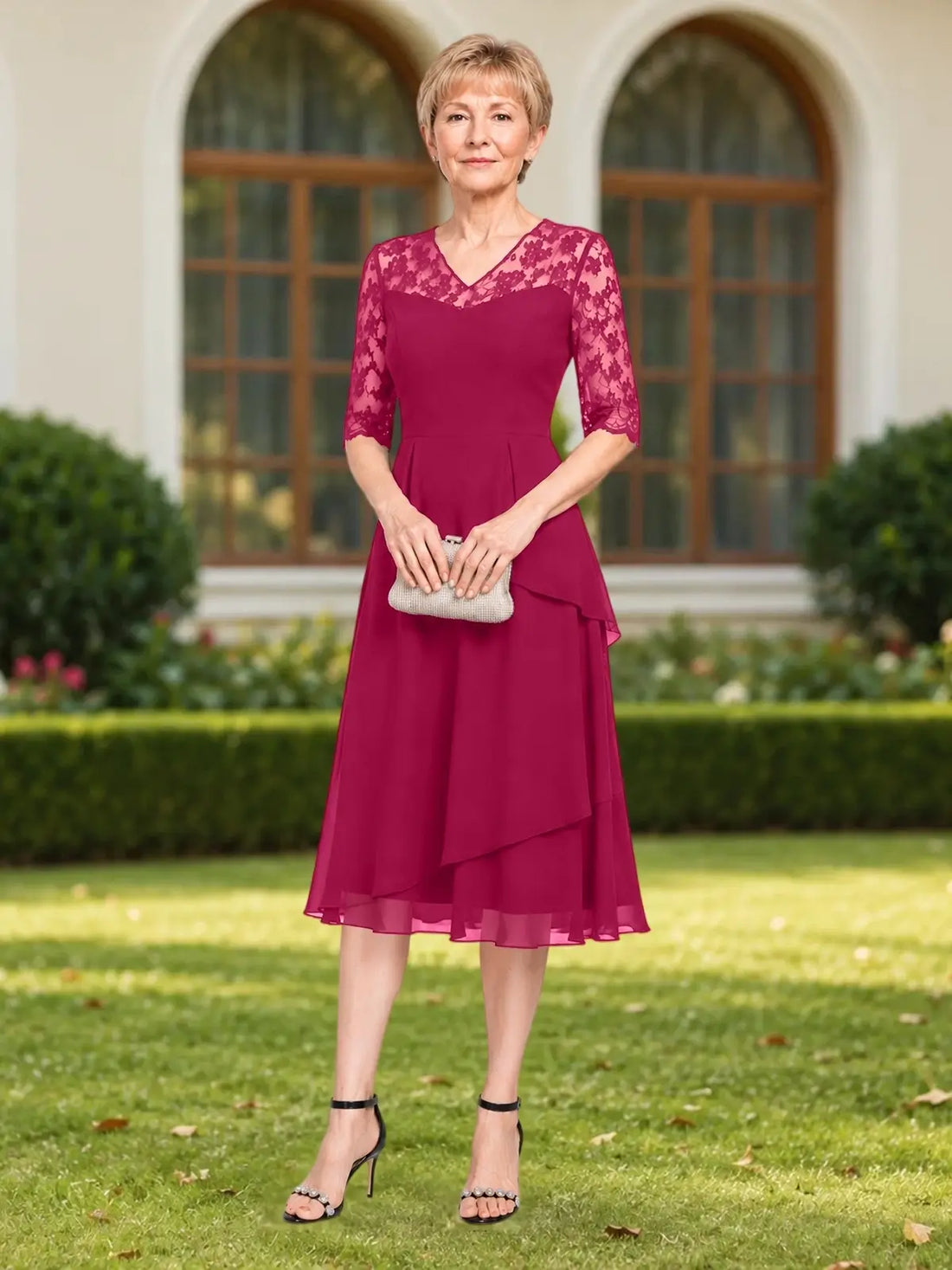 A-line Mother of the Bride Dress with Lace Sleeves 