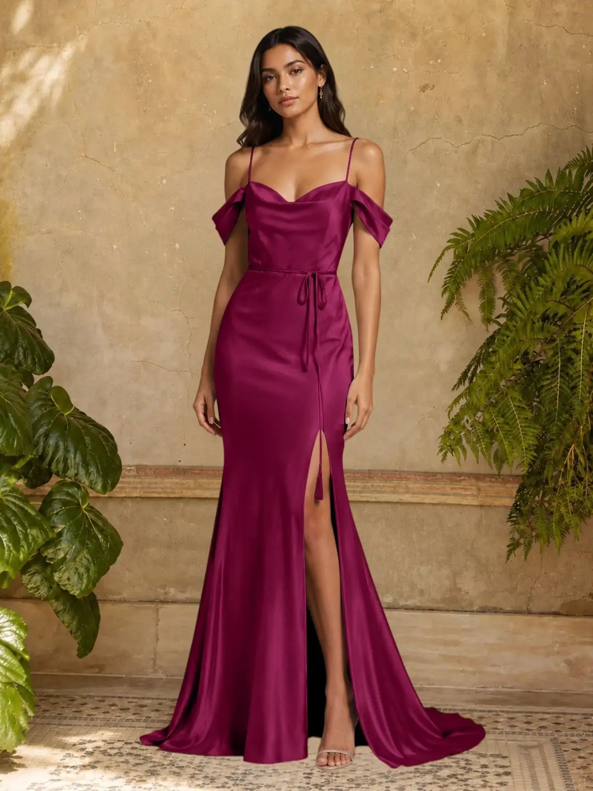 Mermaid Bridesmaid Dress with Tie Waist Sash