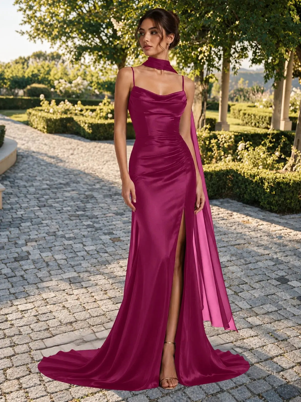 Mermaid Bridesmaid Dress with Neck Scarf 
