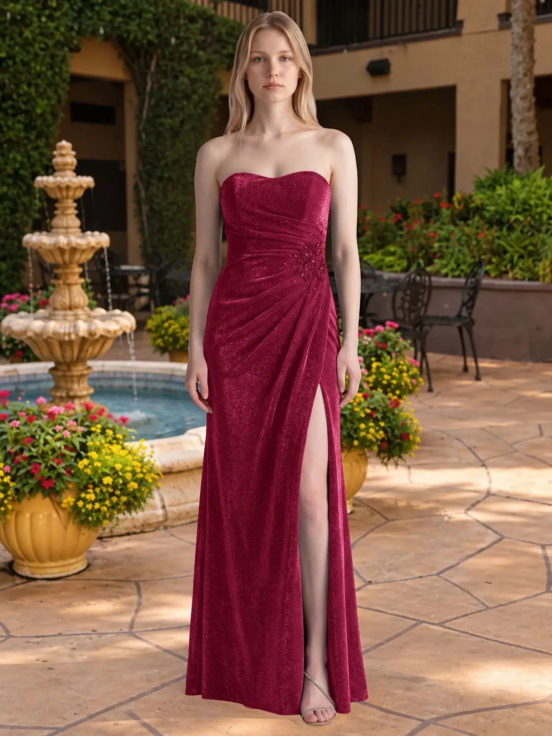 Velvet Prom Dress with Beaded Applique 