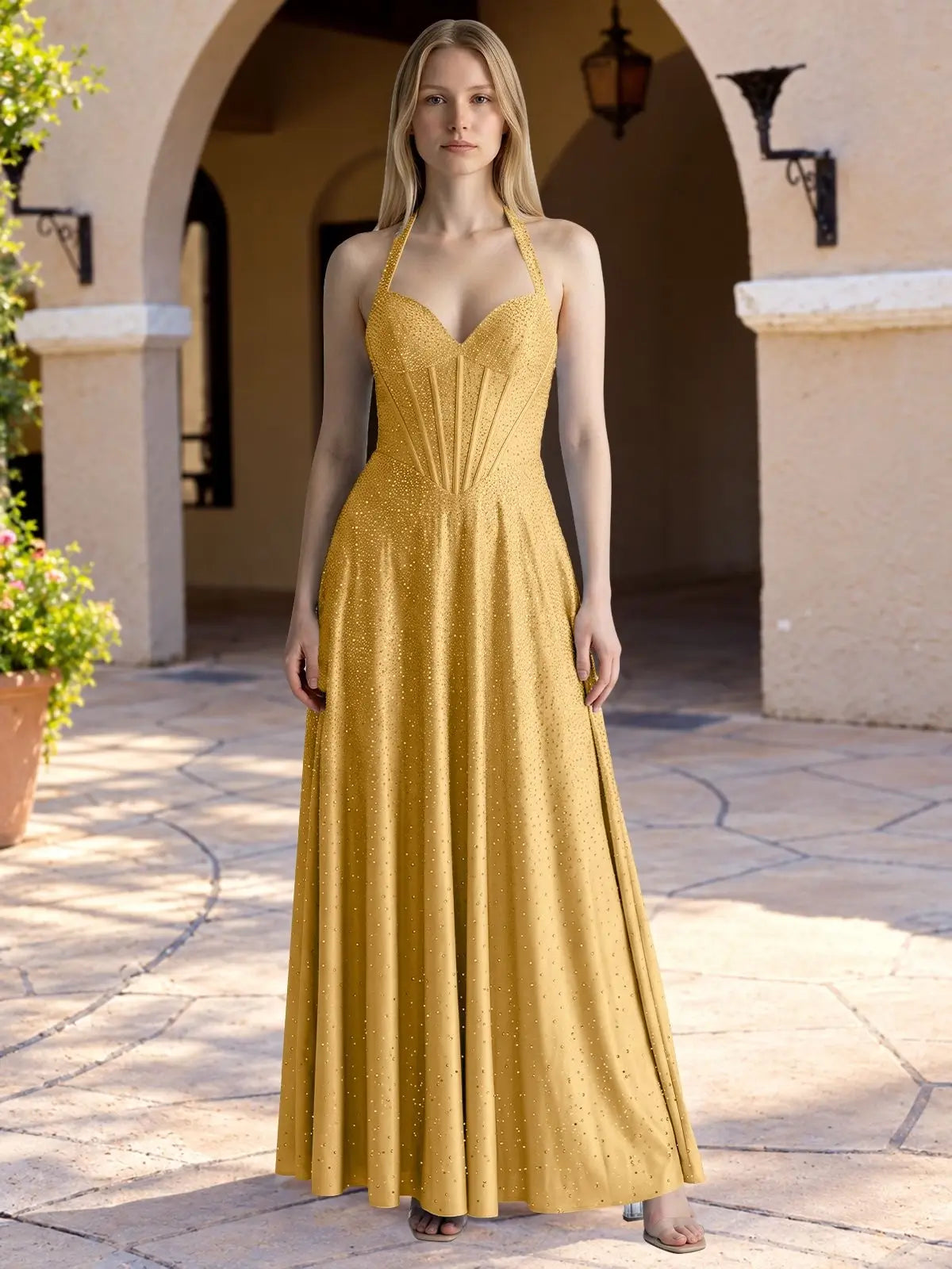 Halter Beaded Prom Dress 