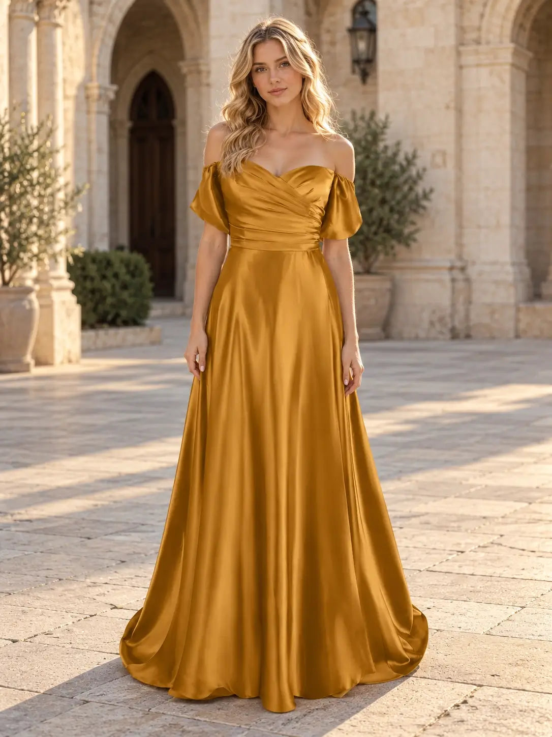 Off-Shoulder Prom Dress #Gold