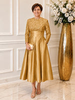 Sequined Boat Long Sleeves Dress 