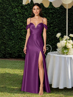 Silk-like Bridesmaid Dress with Cold Neckline 