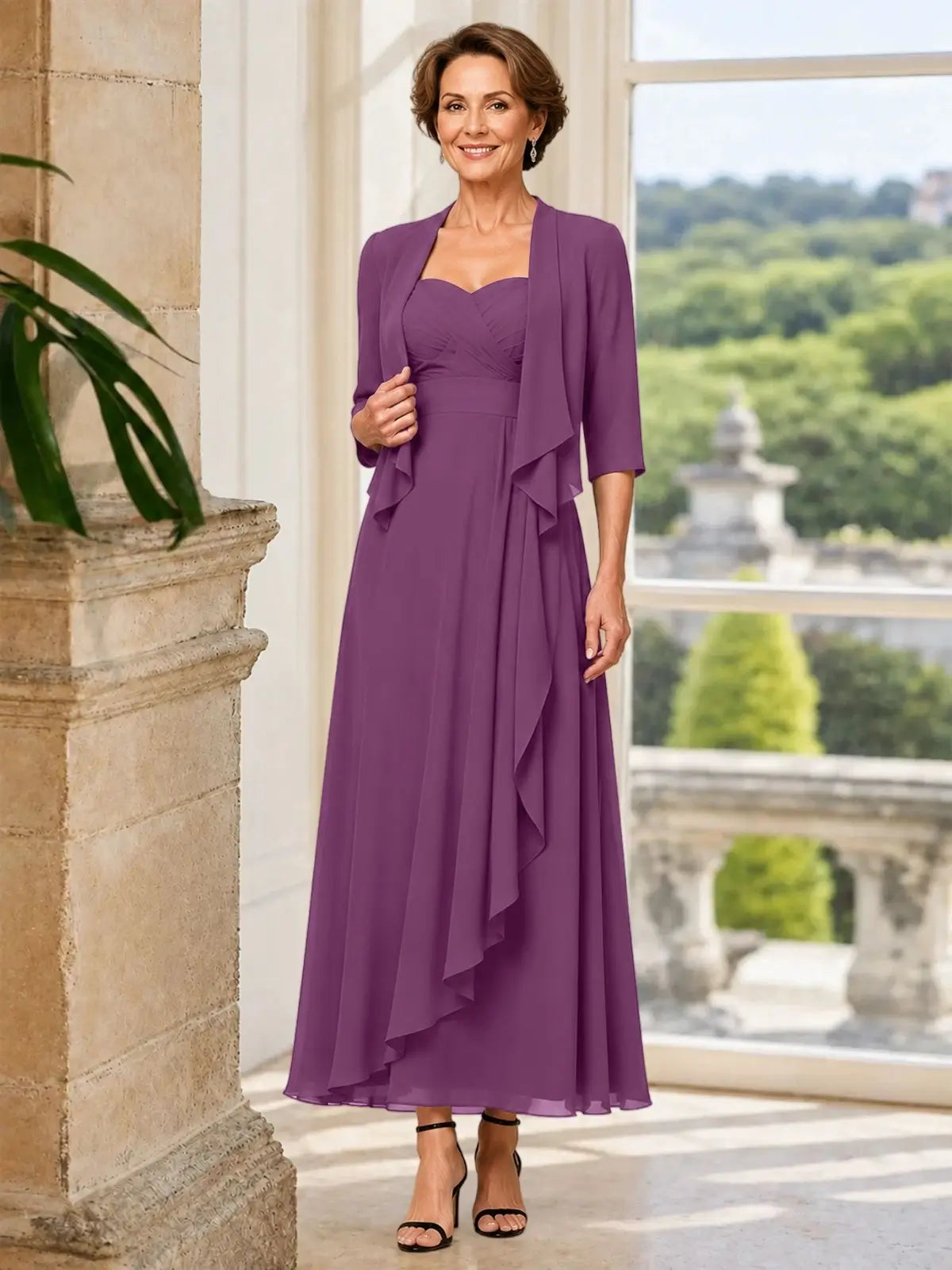 Two-piece Mother of the Bride Dress with Ruffle Design 