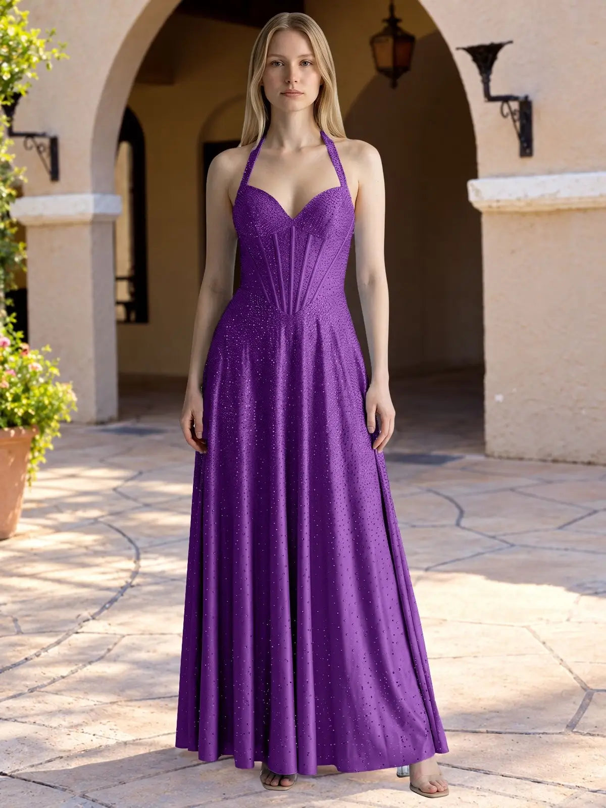 Halter Beaded Prom Dress 