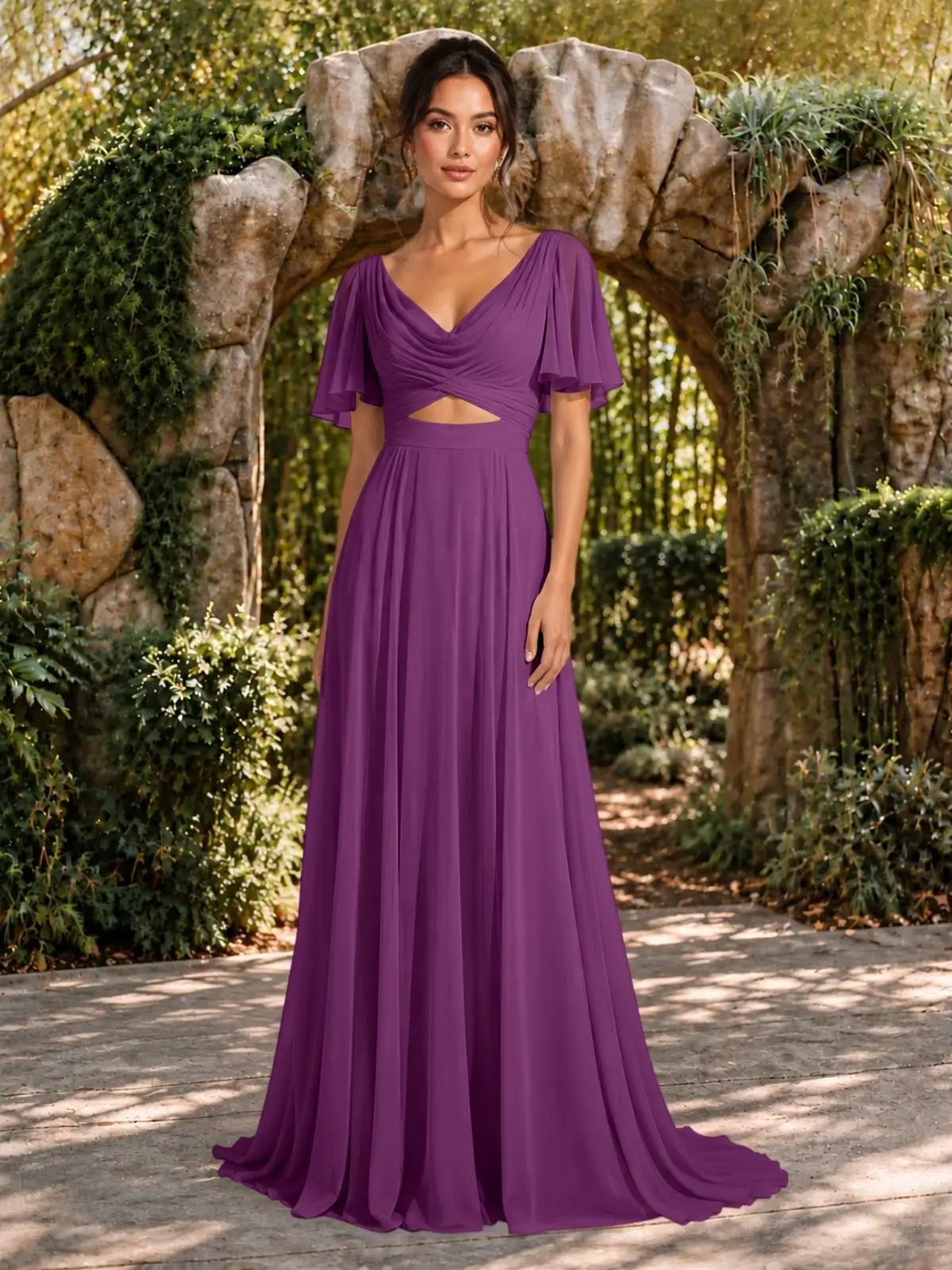 Cowl Neck Bridesmaid Dress with Cut-Out Detail