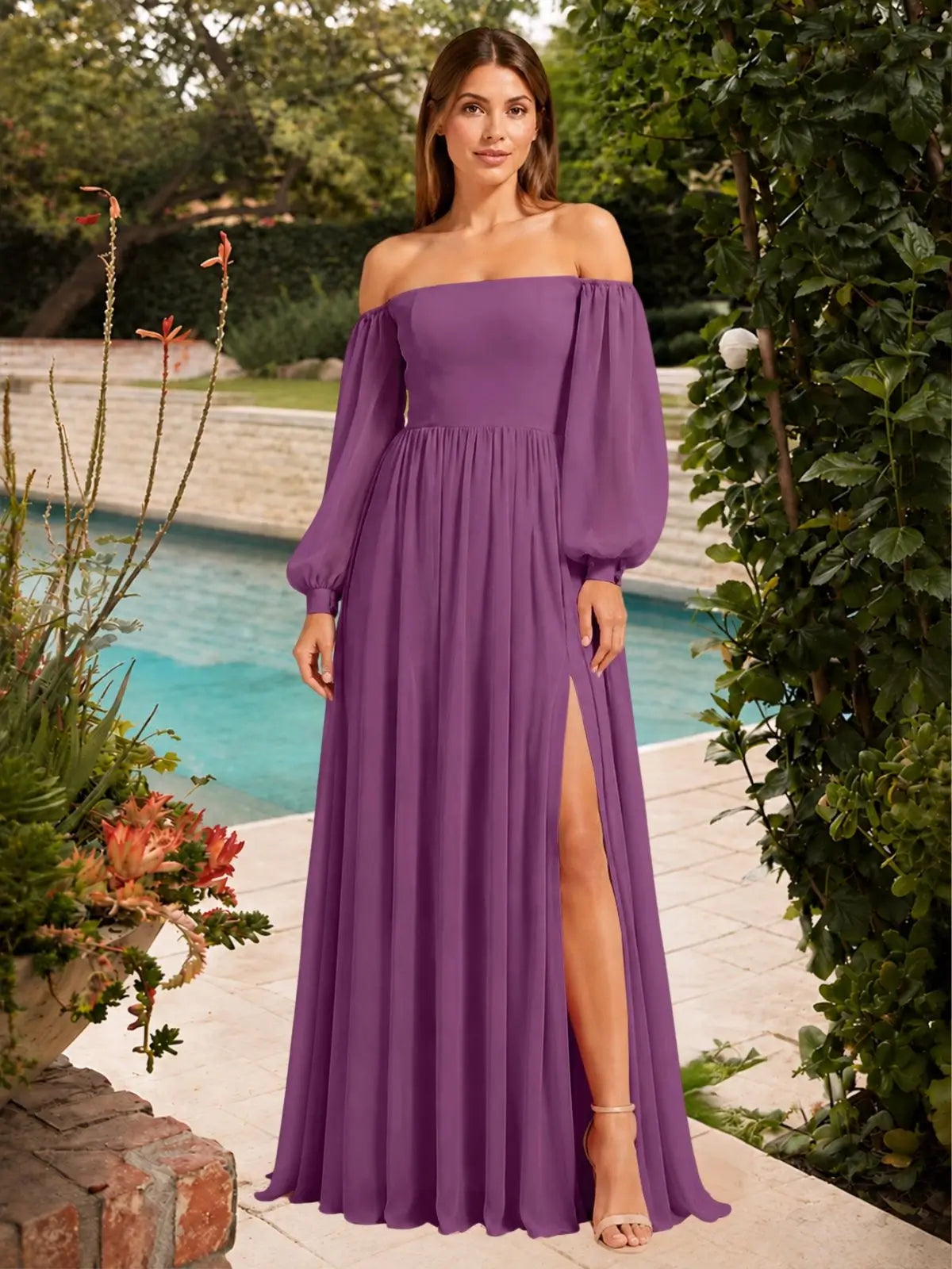 A-line Bridesmaid Dress with Long Bishop Sleeves 
