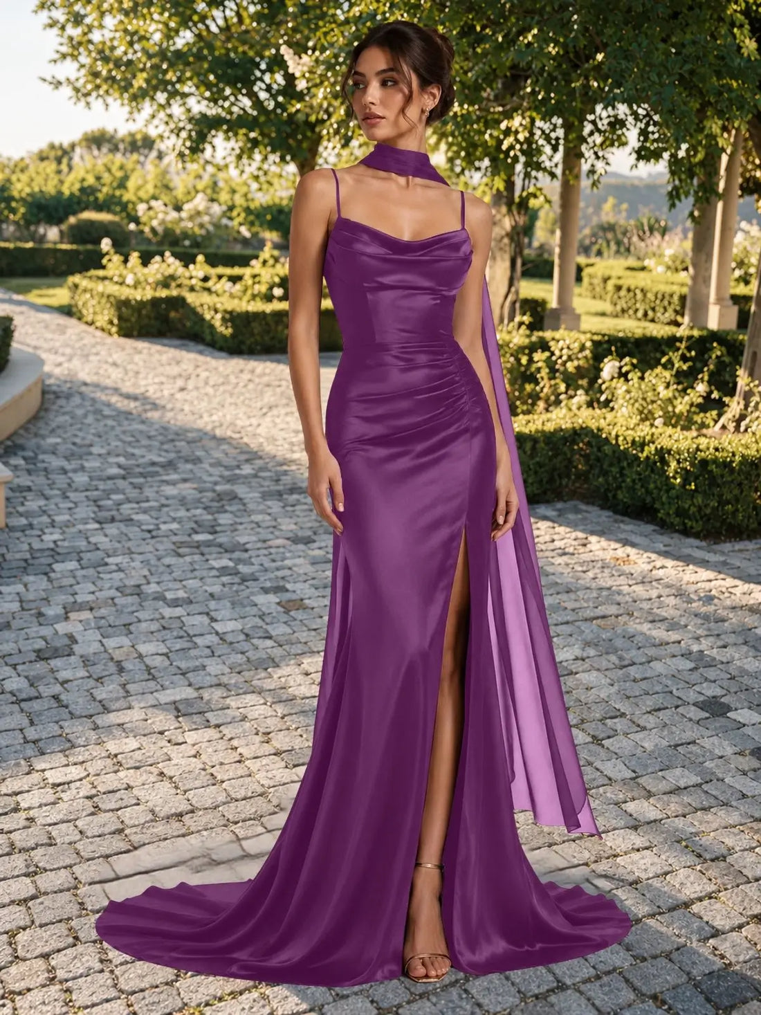 Mermaid Bridesmaid Dress with Neck Scarf 