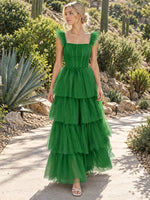 Ruffled Strap Tiered Tulle Bridesmaid Dress 