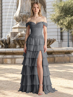 Tiered Off The Shoulder Prom Dress 