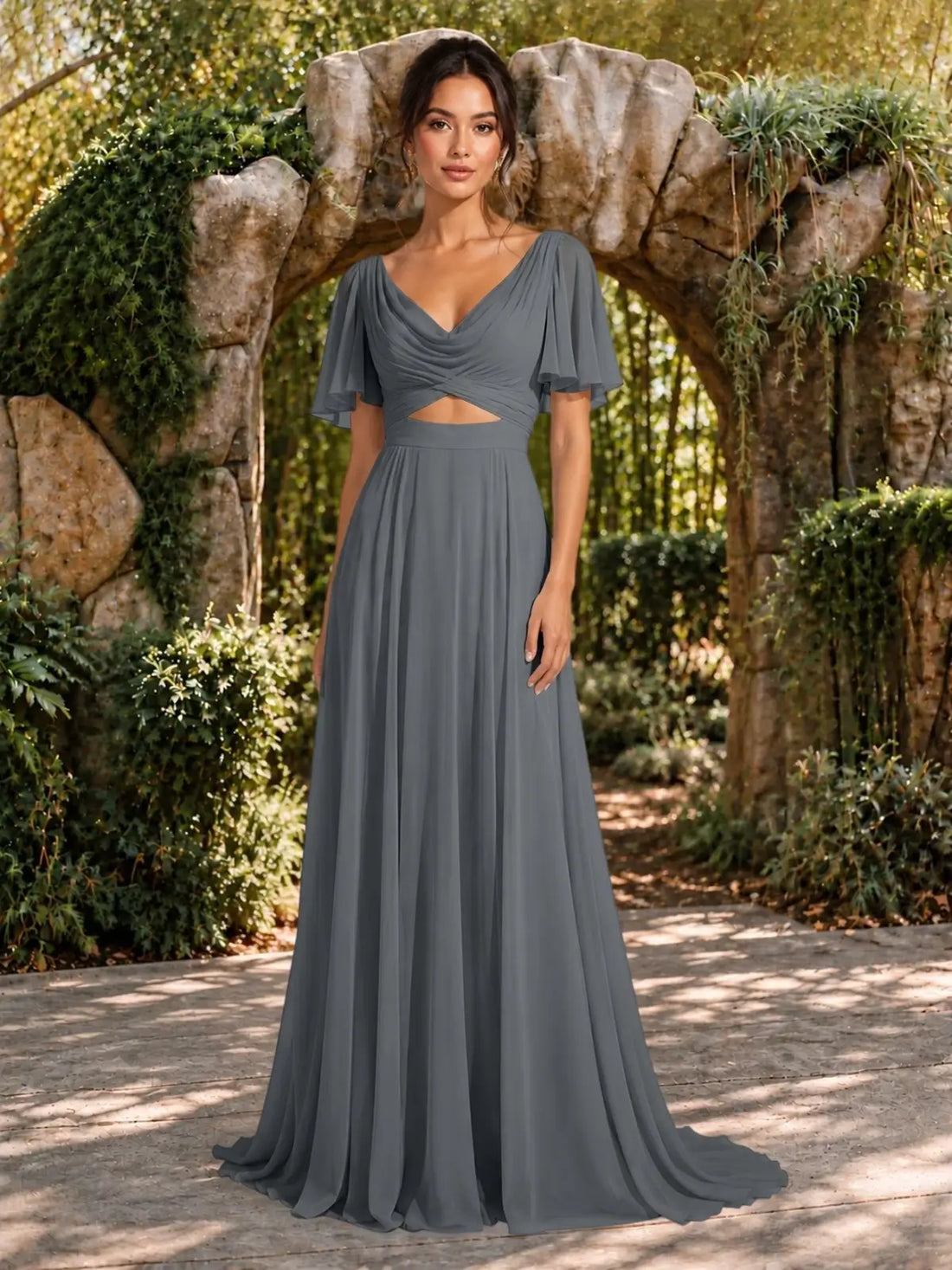 Cowl Neck Bridesmaid Dress with Cut-Out Detail