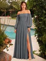 A-line Bridesmaid Dress with Long Bishop Sleeves 