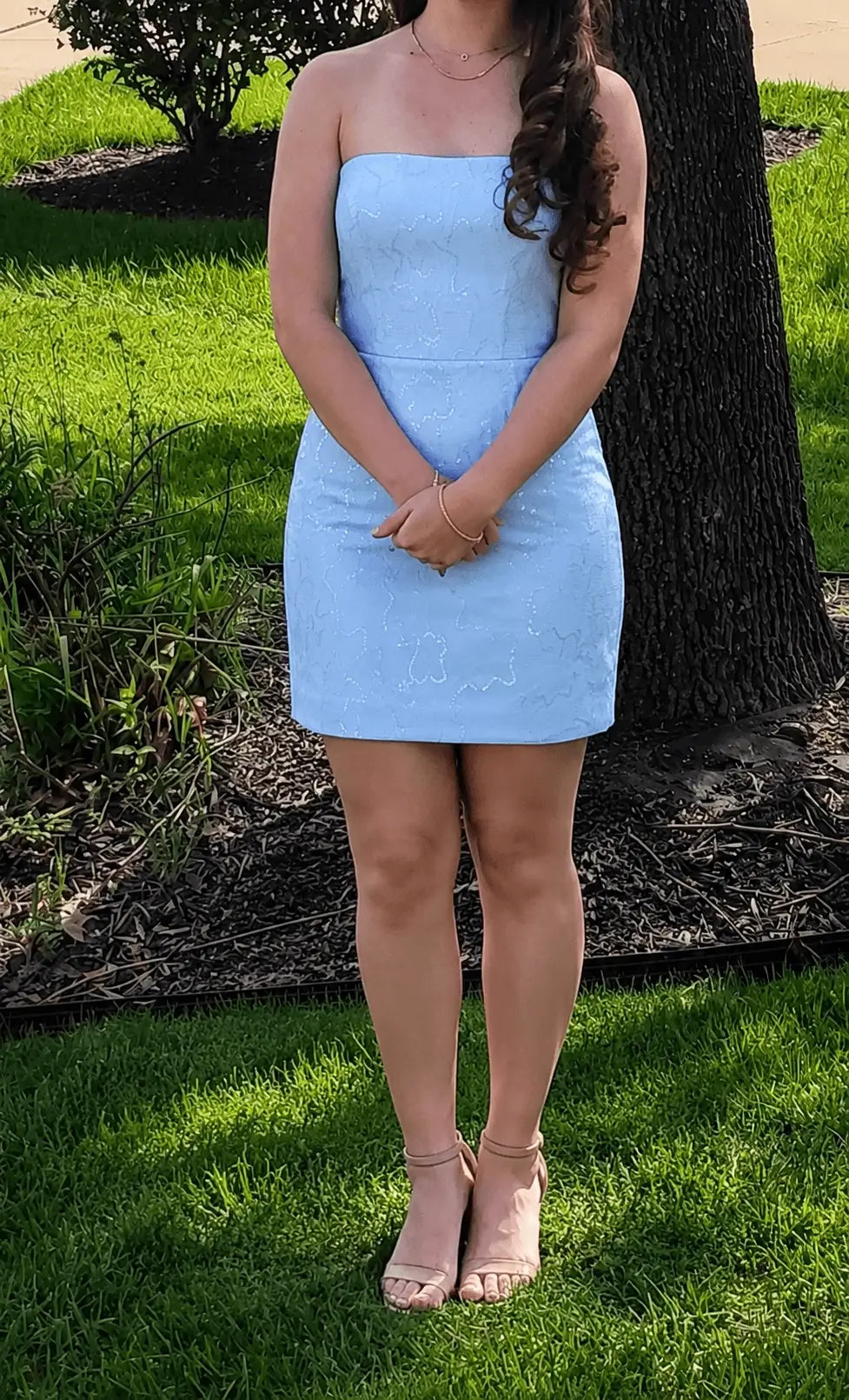 shinny light blue mini dress