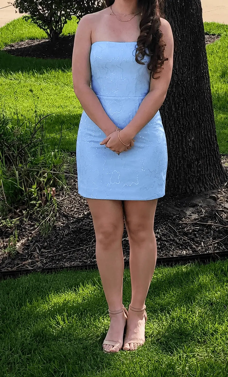 shinny light blue mini dress