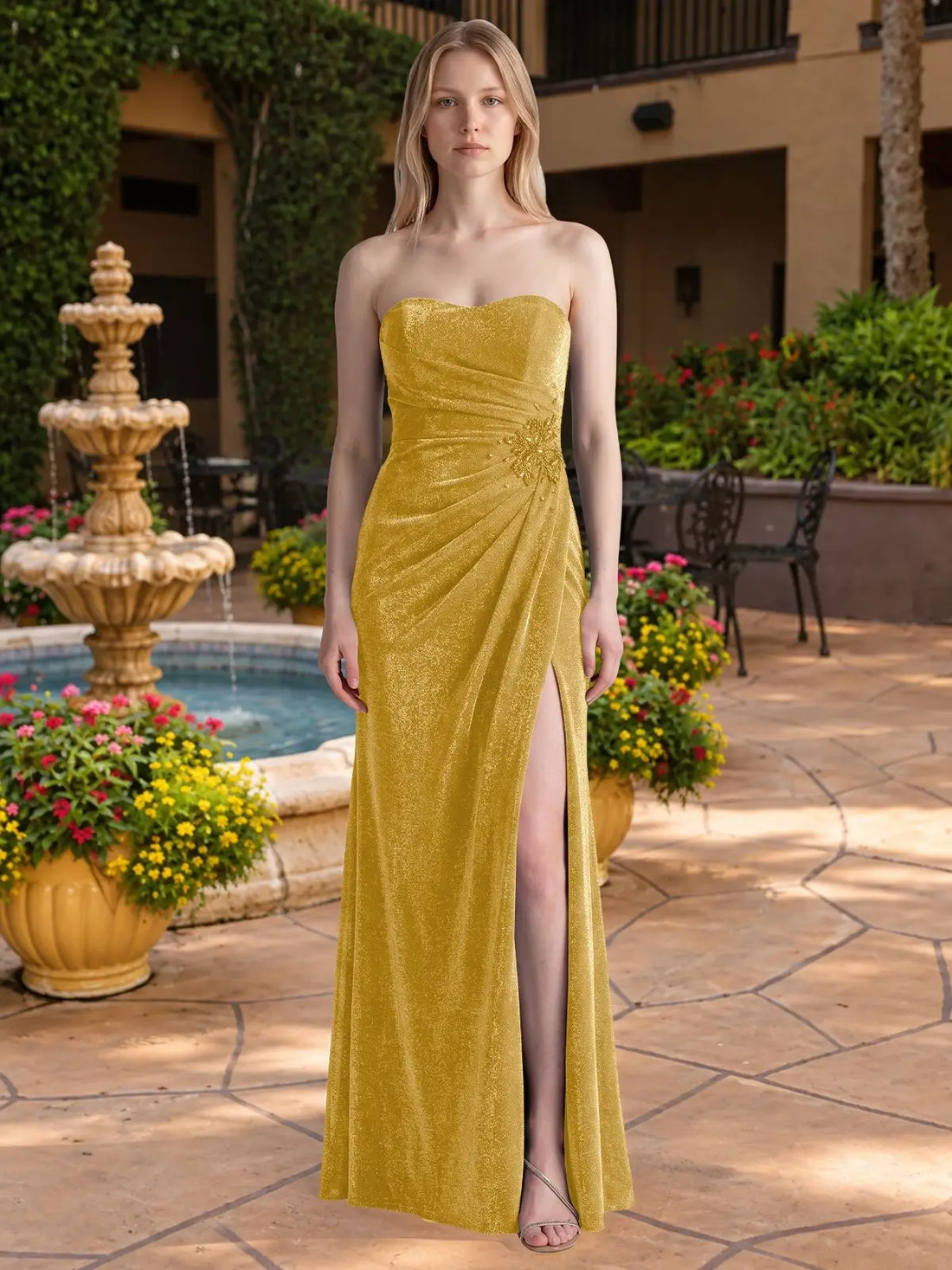 Velvet Prom Dress with Beaded Applique 