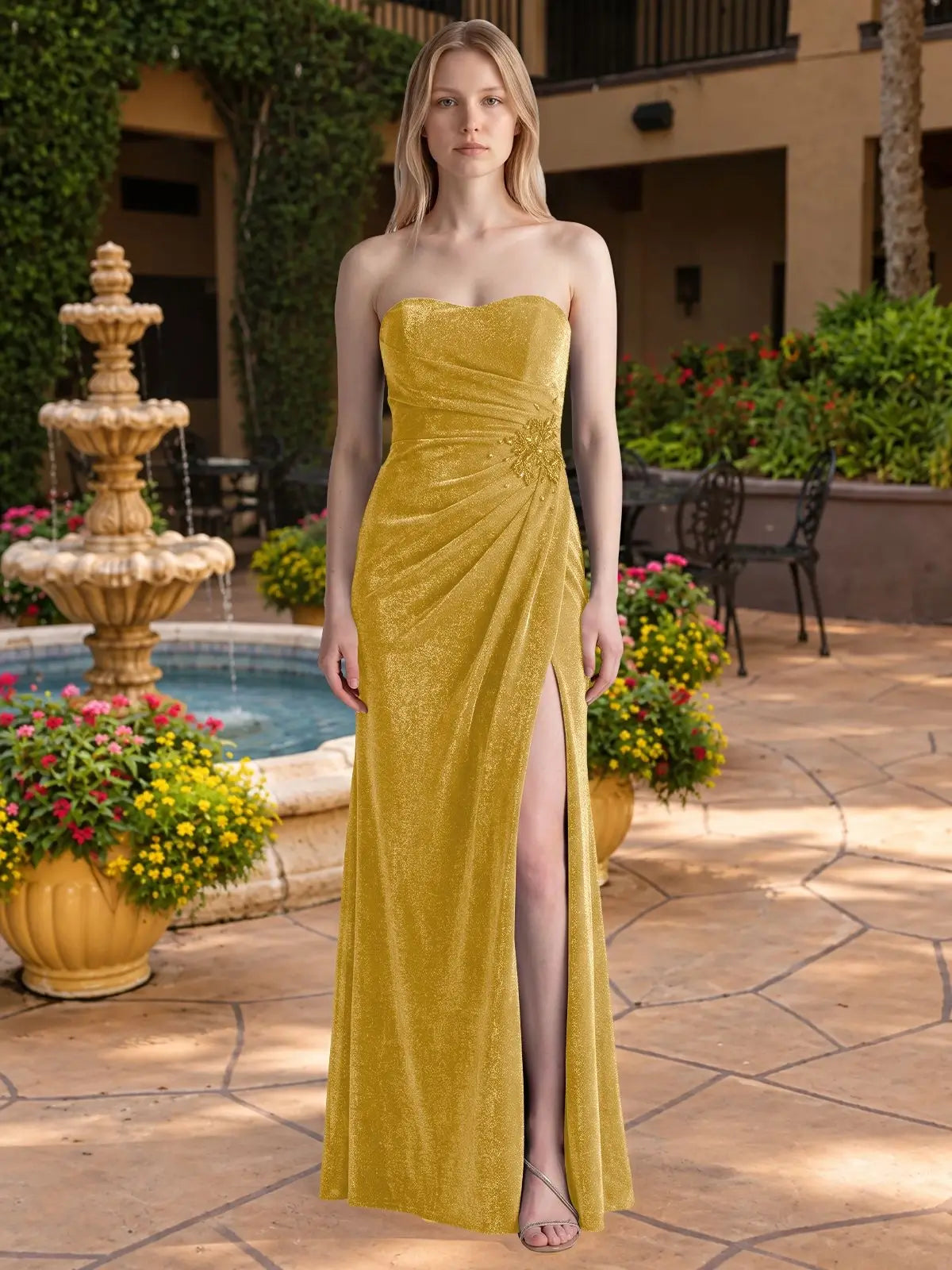 Velvet Prom Dress with Beaded Applique 