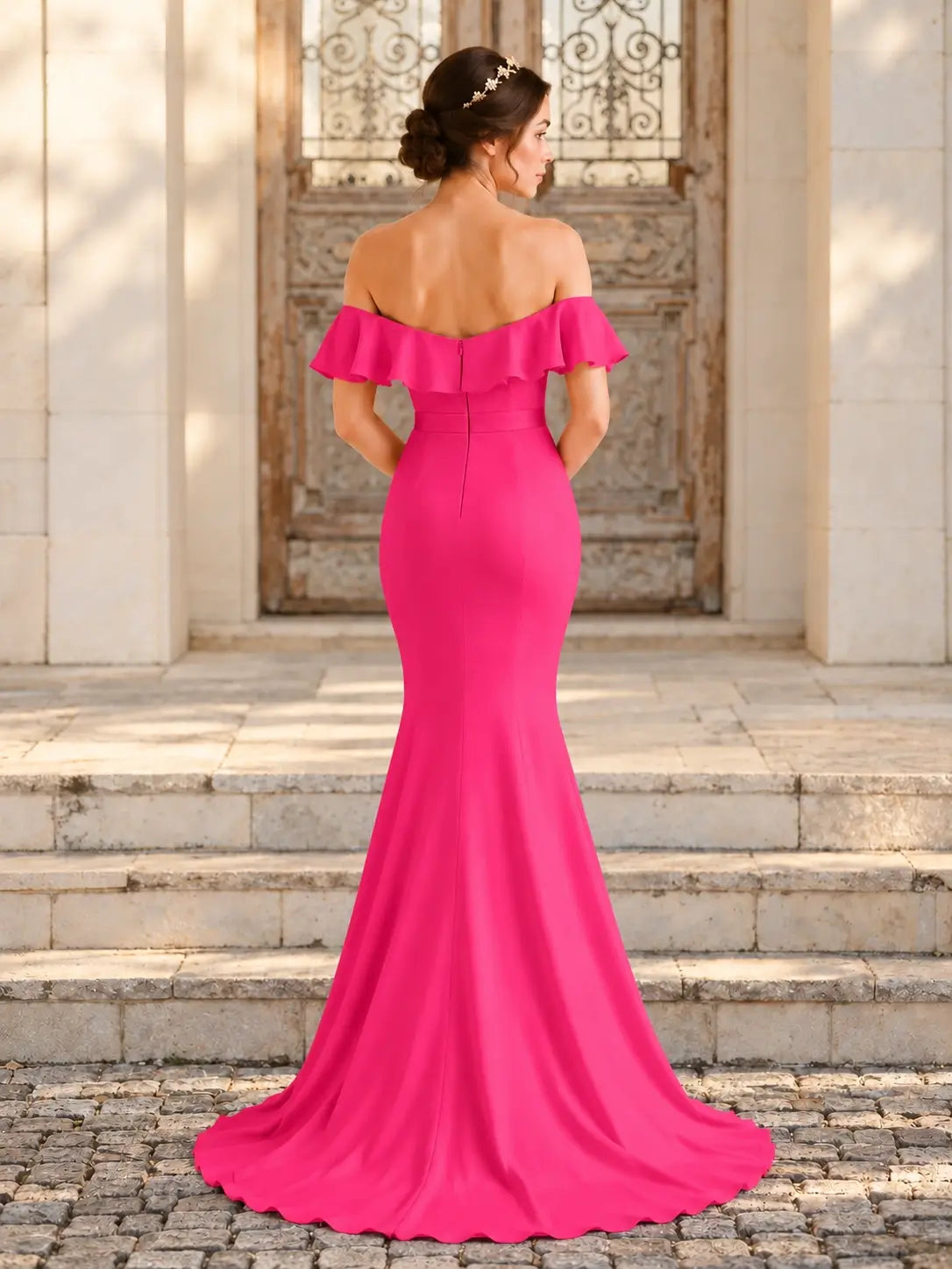 Mermaid Bridesmaid Dress with Ruffle Design