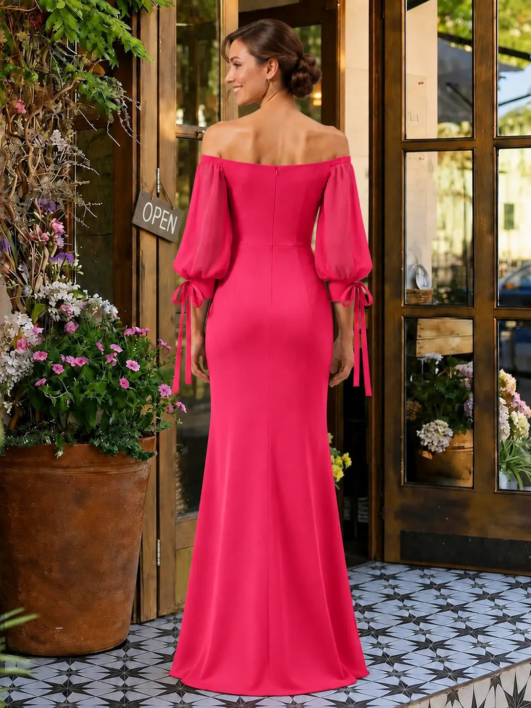 Mermaid Bridesmaid Dress with Puff Sleeves