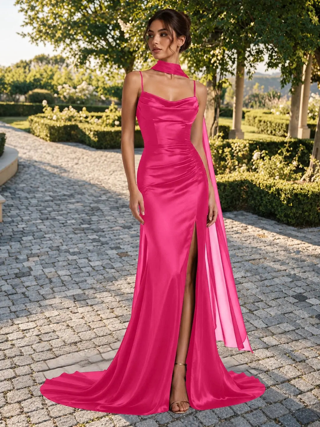 Mermaid Bridesmaid Dress with Neck Scarf 
