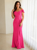 Off-Shoulder Chiffon Sheath Dress 