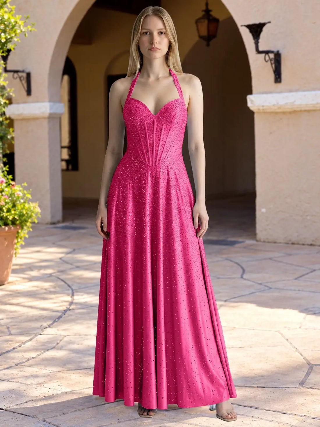 Halter Beaded Prom Dress 