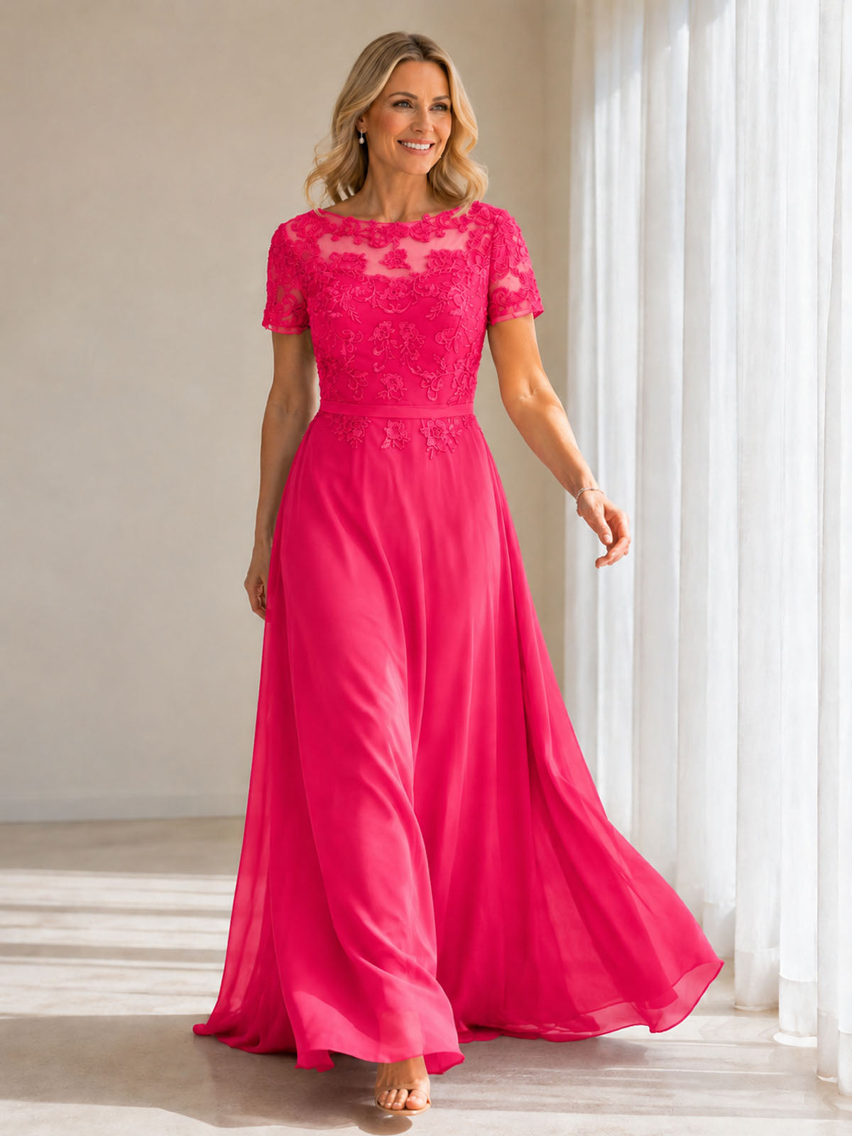 Illusion Applique Chiffon Dress 