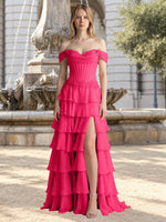 Tiered Off The Shoulder Prom Dress 