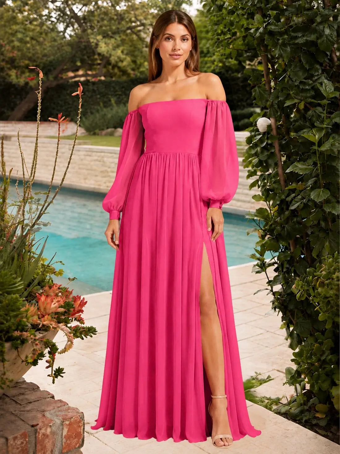 A-line Bridesmaid Dress with Long Bishop Sleeves 