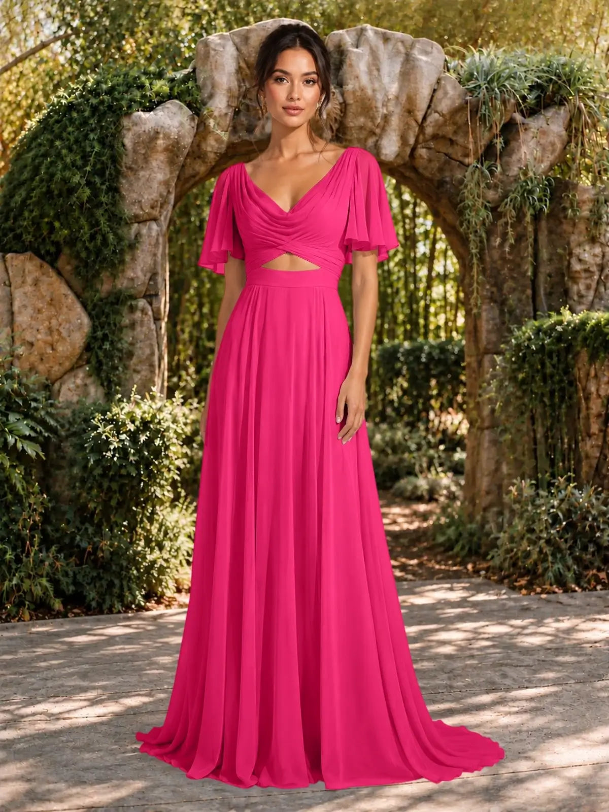 Cowl Neck Bridesmaid Dress with Cut-Out Detail