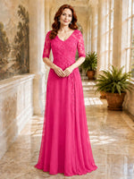 Applique V-Neck Chiffon Dress 