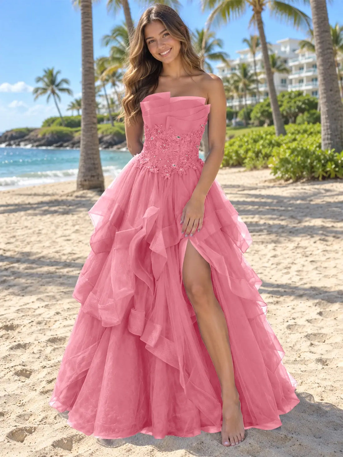 Tiered Strapless Prom Dress 