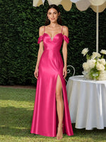 Silk-like Bridesmaid Dress with Cold Neckline 