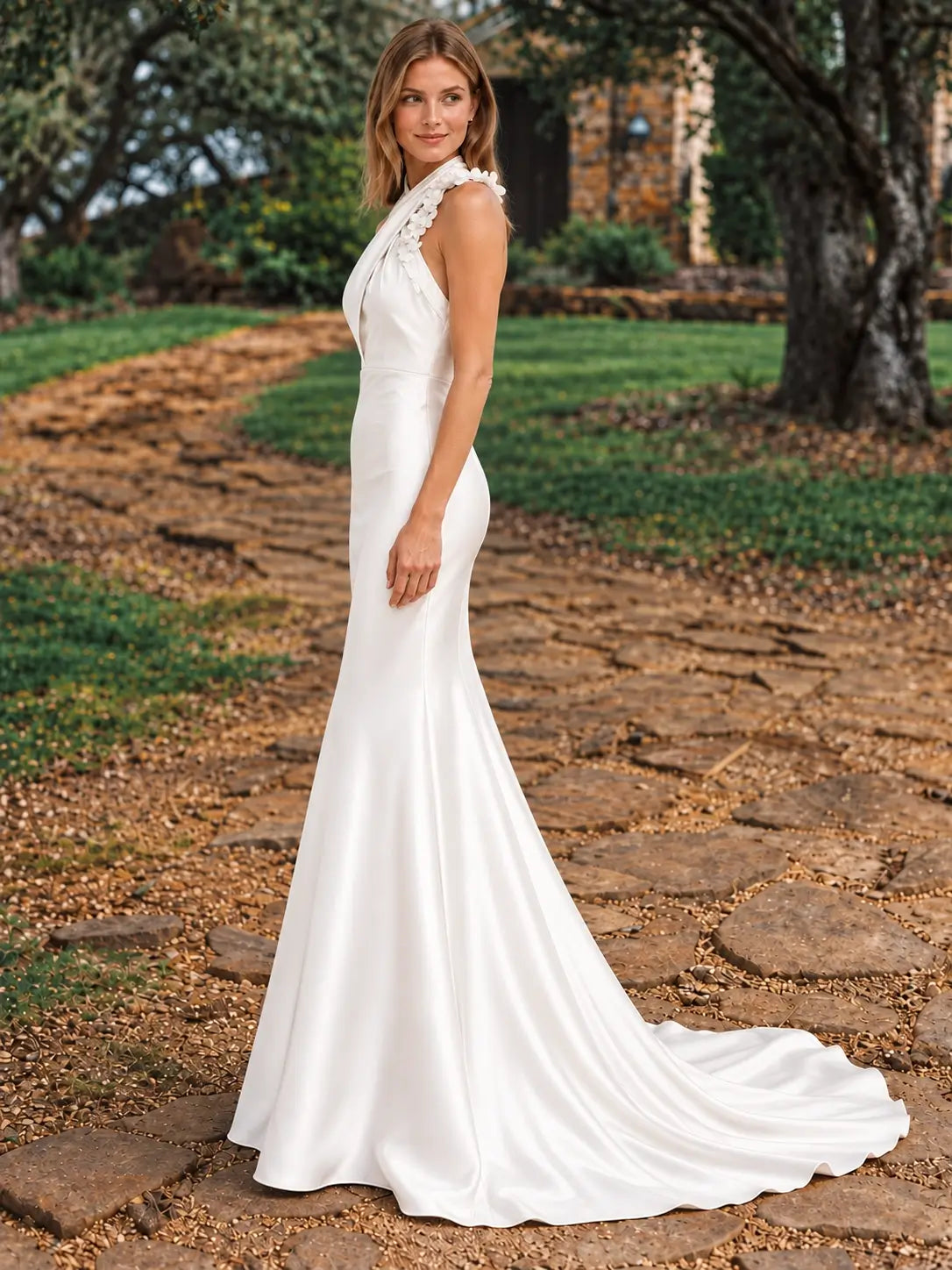 Silk-like Bridesmaid Dress with 3D Floral 