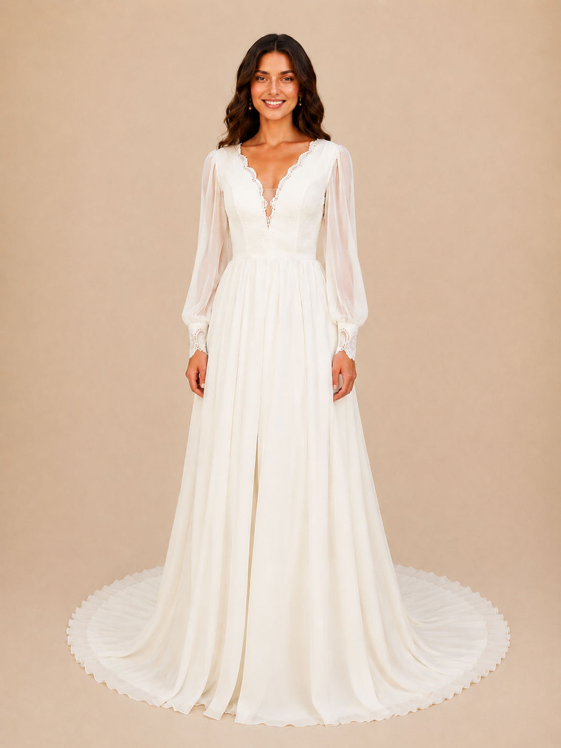 Lace V-Neck Slit Wedding Dress 