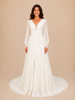 Lace V-Neck Slit Wedding Dress 