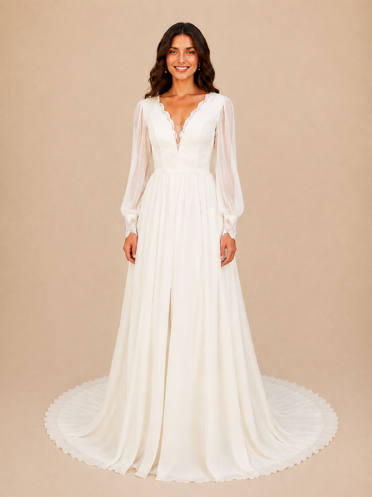 Lace V-Neck Slit Wedding Dress 