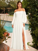 A-line Bridesmaid Dress with Long Bishop Sleeves 