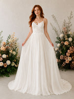 Applique Slit Chiffon Wedding Dress 