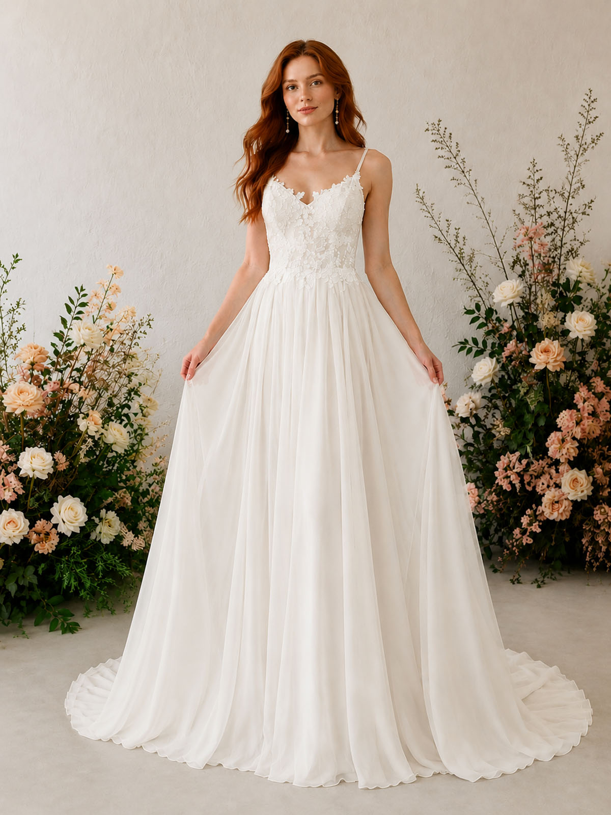 Applique Slit Chiffon Wedding Dress 