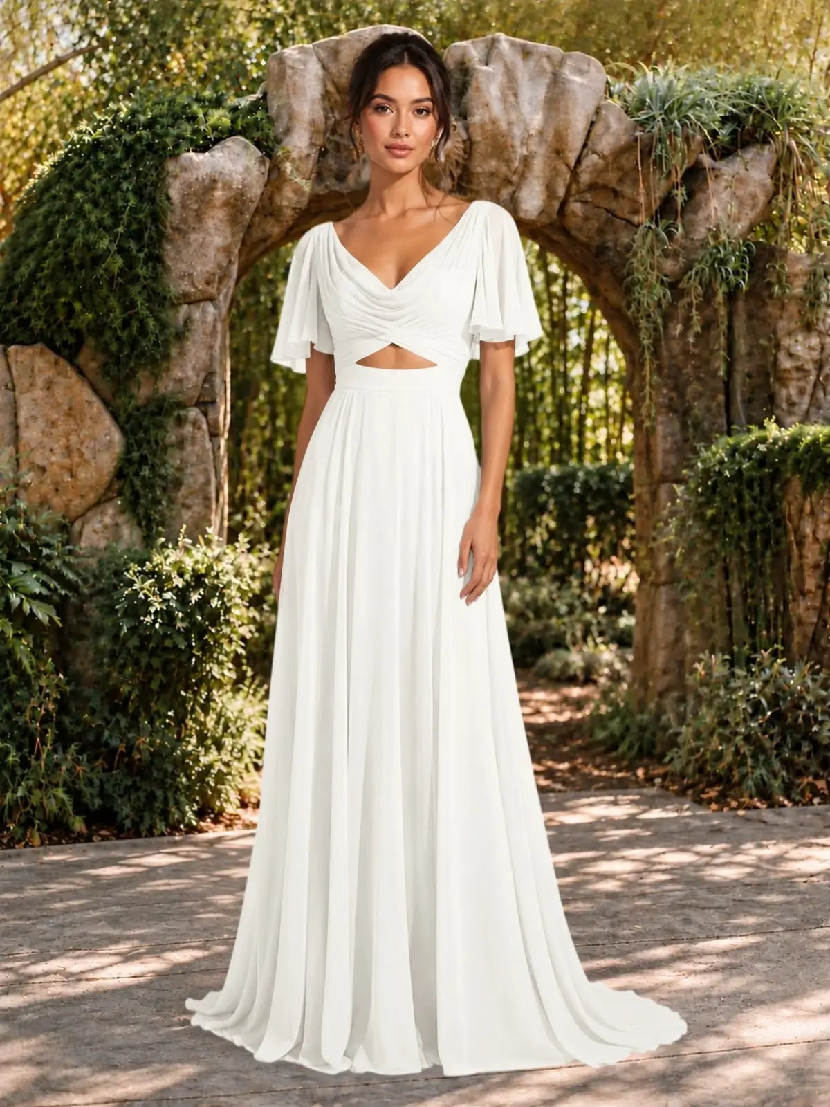 Cowl Neck Bridesmaid Dress with Cut-Out Detail