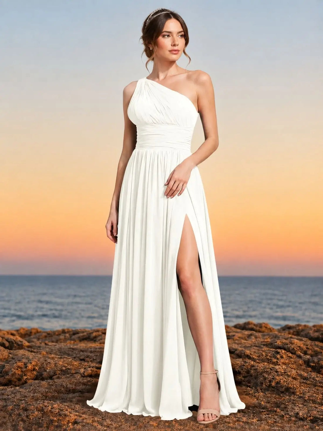 Chiffon Bridesmaid Dress with One-Shoulder Neckline 